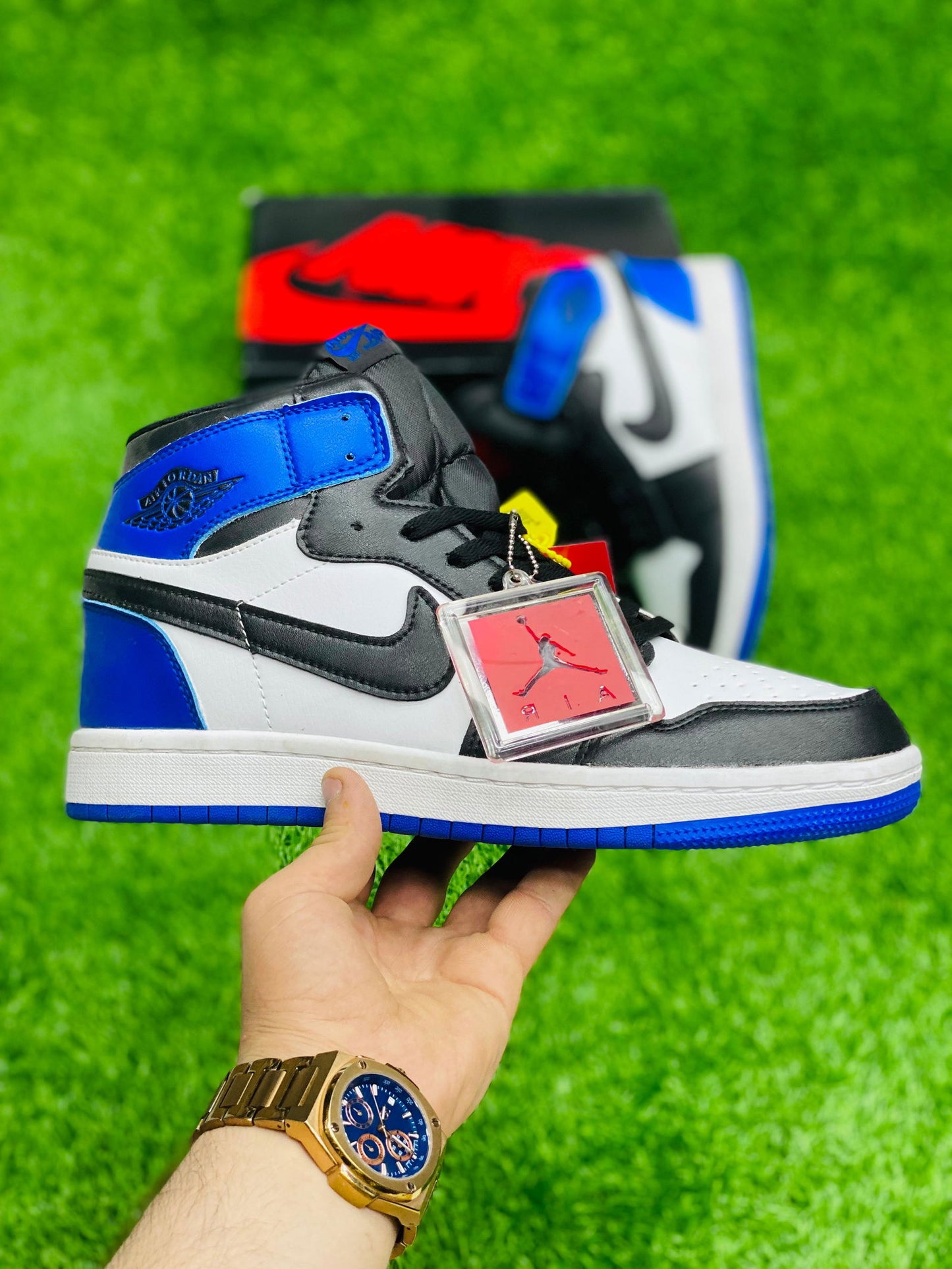 Air Jordan 1 White Racer Blue Mid - Duad (ض)